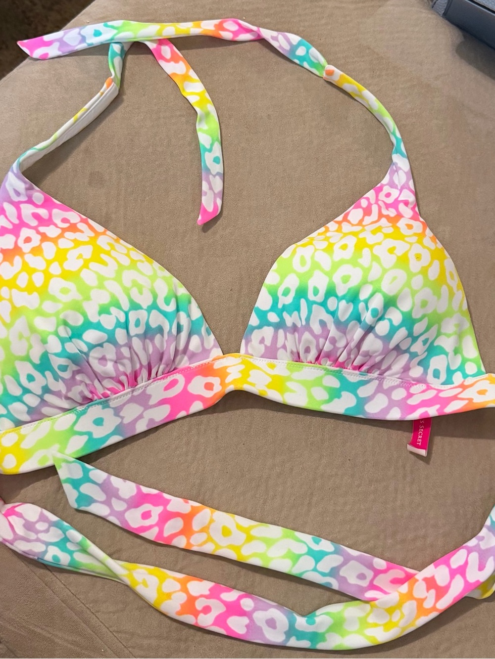 Victoria's Secret Multicolor Rainbow Leopard Halter Bikini Top